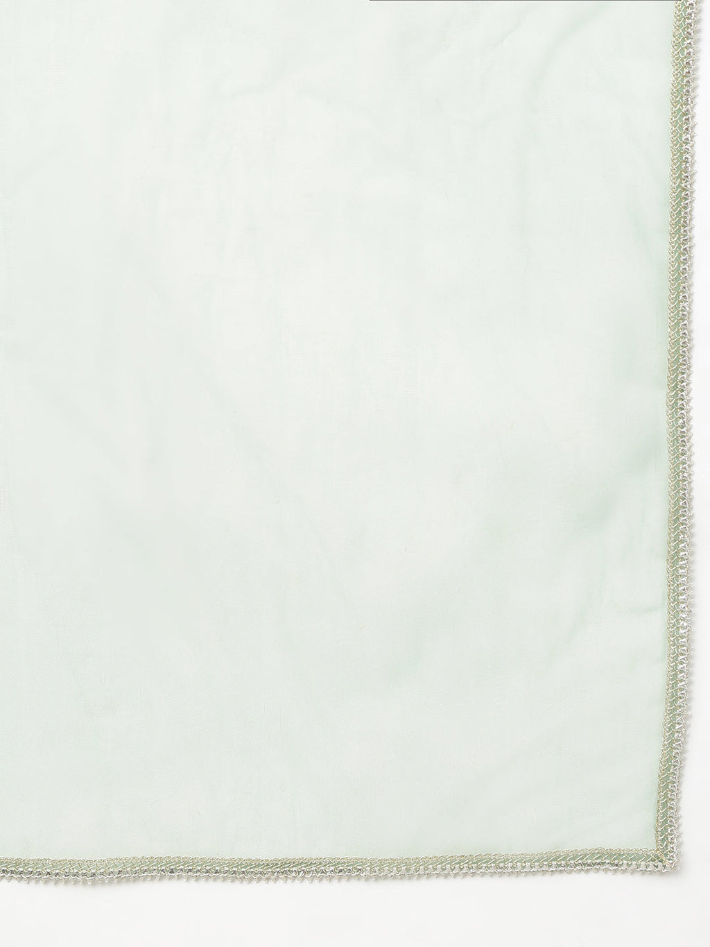Janasya Women's Mint Green Chinon Foil Print Kurta With Flared Palazzo And Dupatta