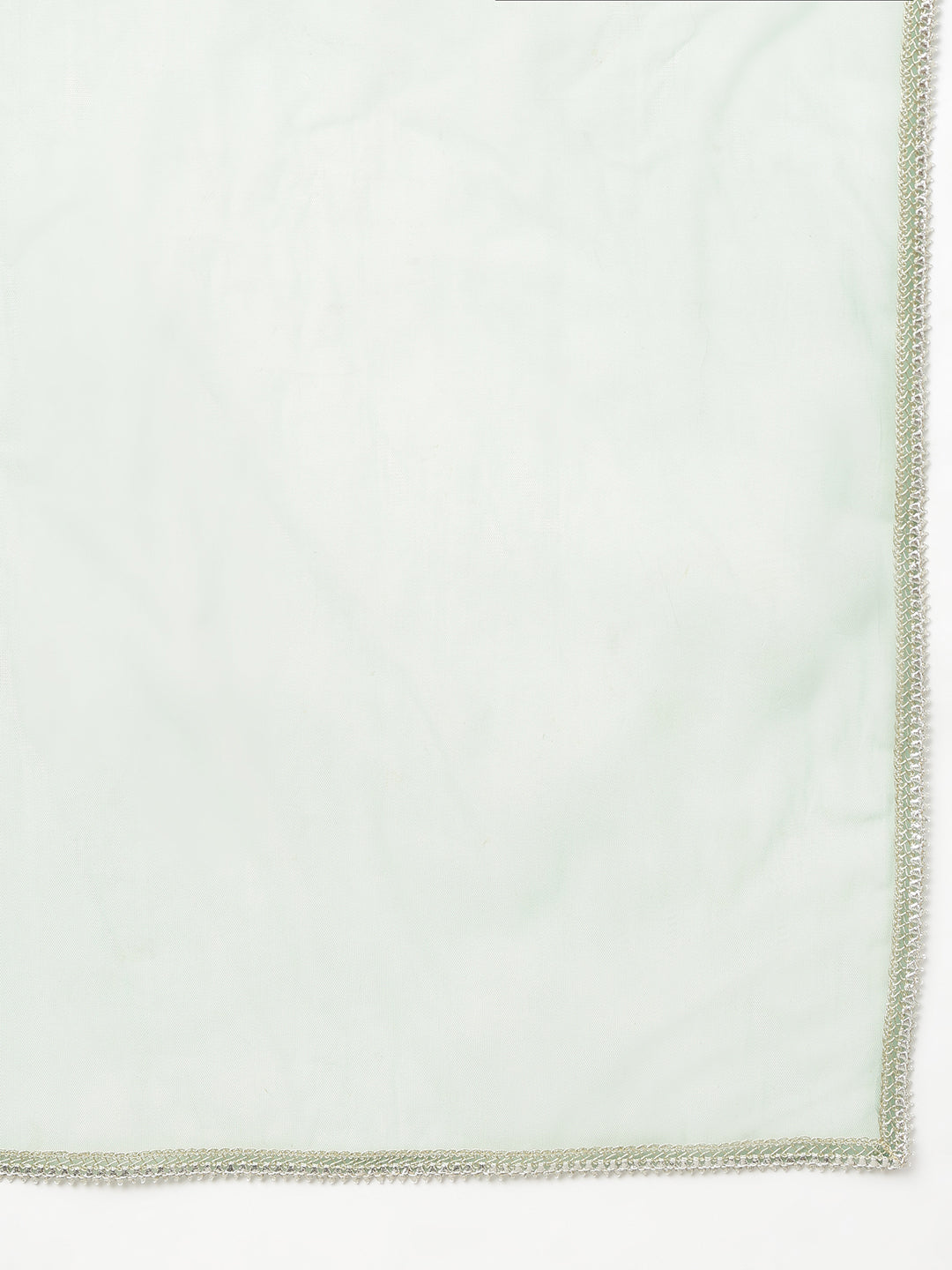 Janasya Women's Mint Green Chinon Foil Print Kurta With Flared Palazzo And Dupatta
