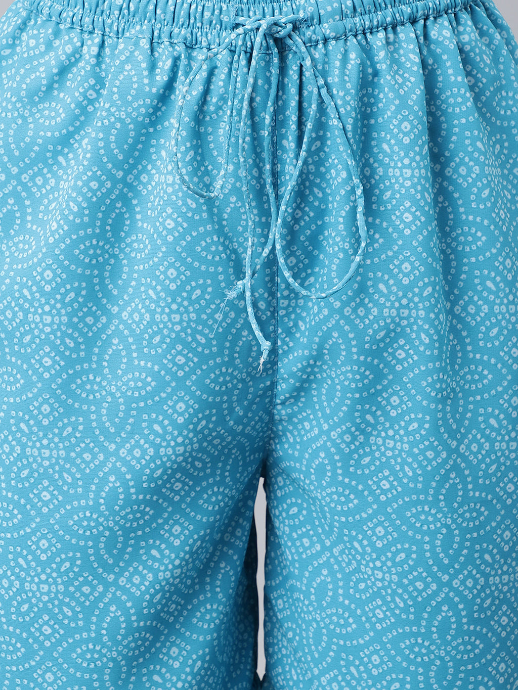 Janasya Women's Light Blue Georgette Bandhni Print Kurta With Sharara And Dupatta