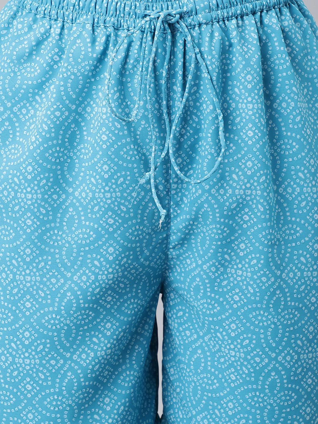 Janasya Women's Light Blue Georgette Bandhni Print Kurta With Sharara And Dupatta