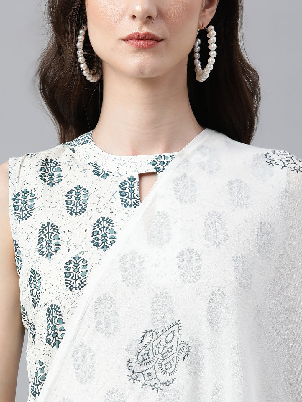 Janasya Women's White Cotton Floral Print Kurta With Pant And Dupatta