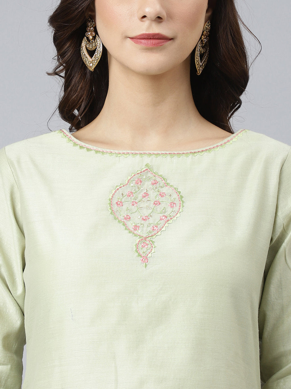Janasya Women's Sea Green Poly Silk Solid Kurta With Pant And Dupatta