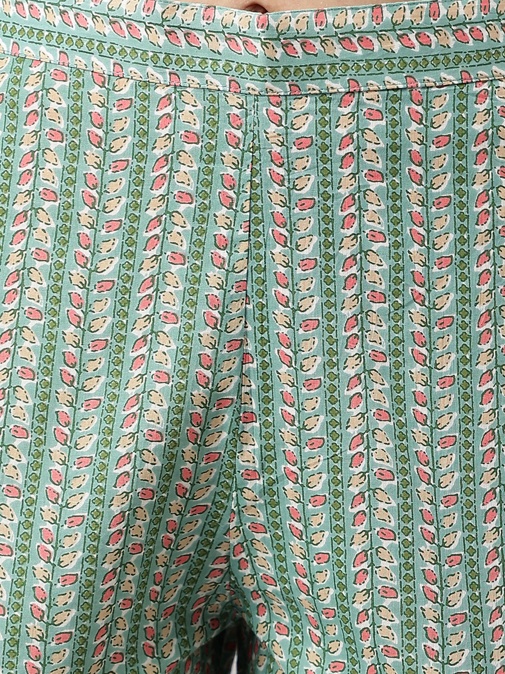 Janasya Women's Mint Green Cotton Floral Printed Straight Casual Kurta Set