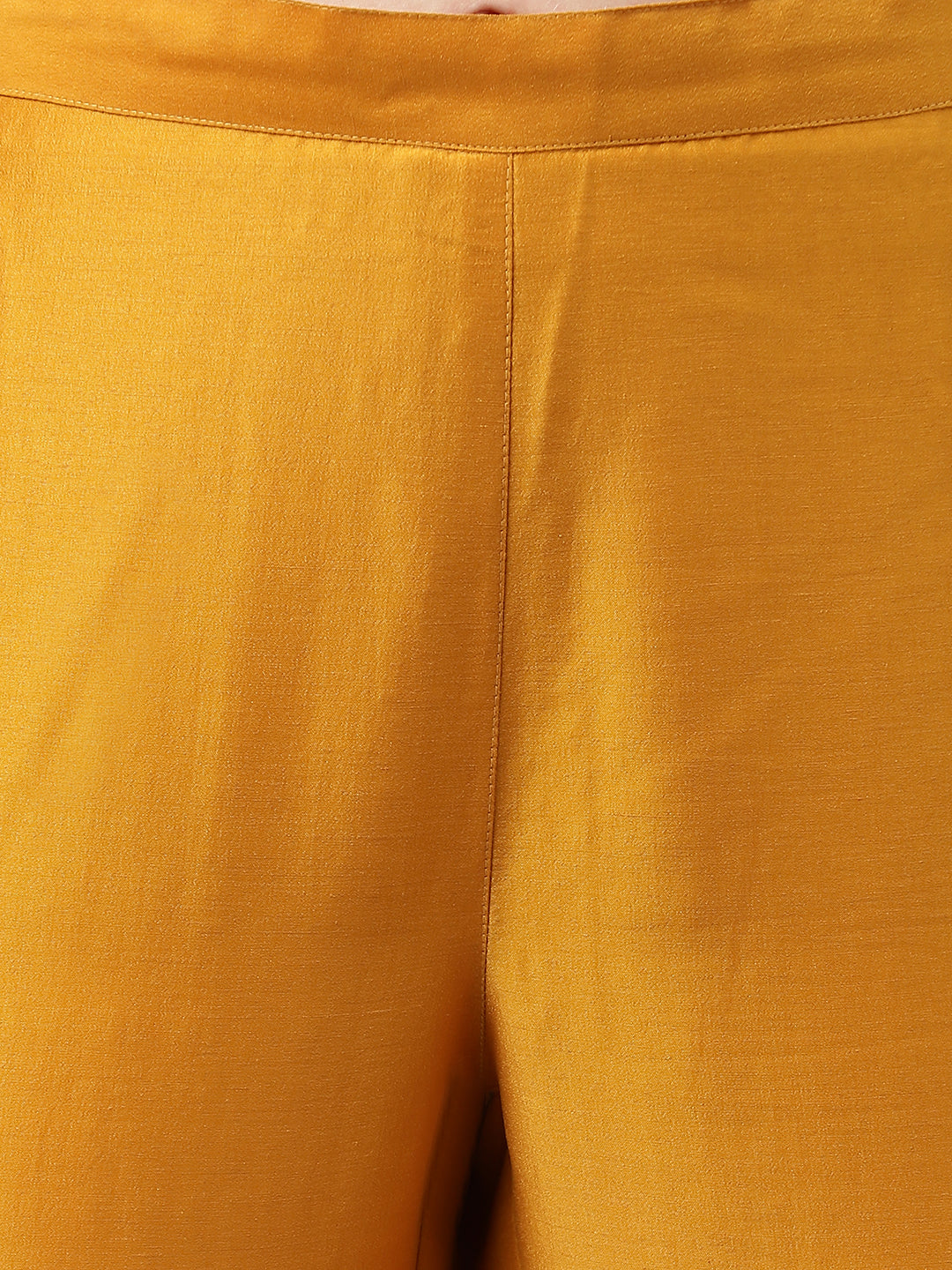 Janasya Women's Mustard Chinon Solid Straight Festive Kurta Set