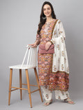 Janasya Women's Pink Cotton Floral Printed Straight Festive Kurta Set