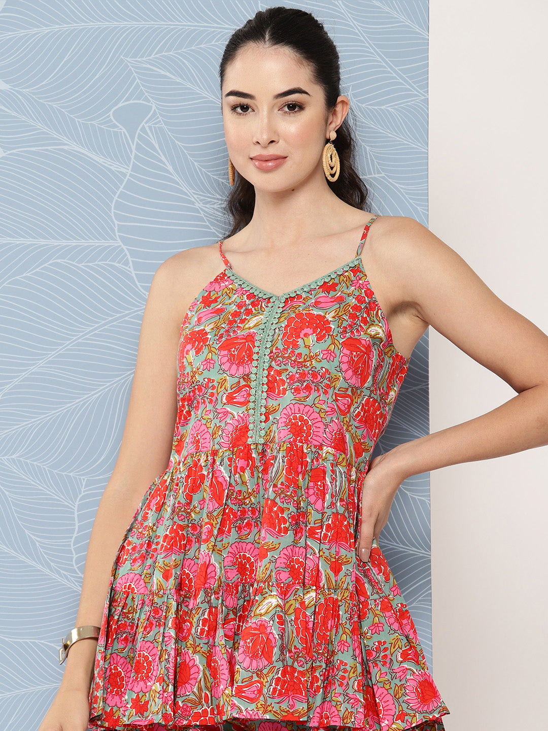 Janasya Women's Multicolor Cotton Floral Printed Peplum Casual Top Set
