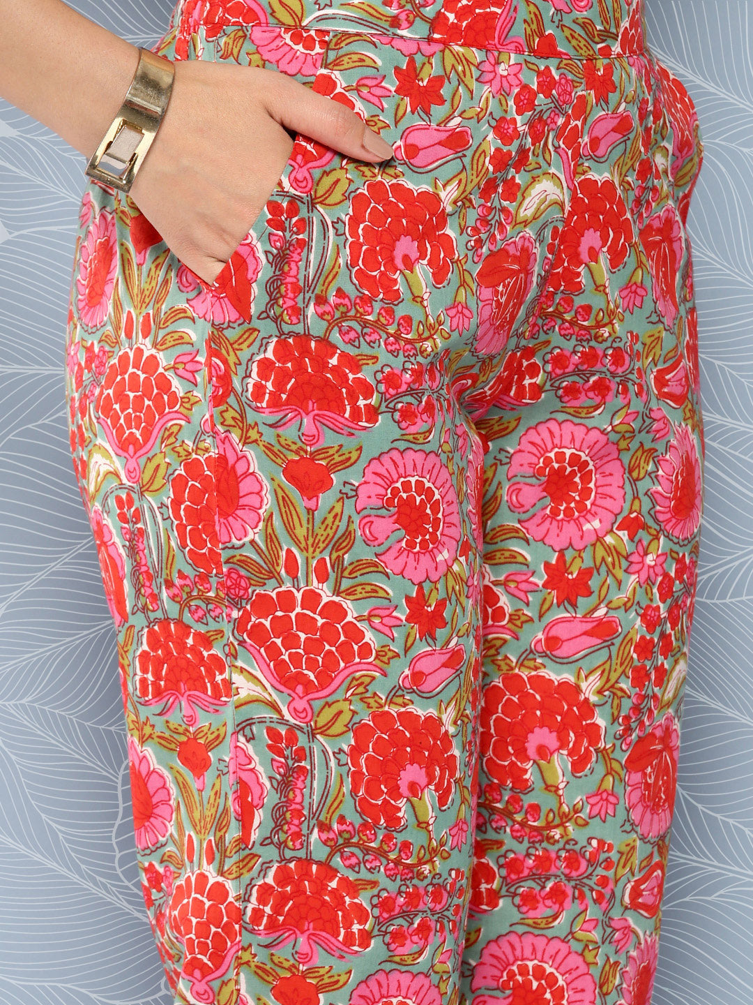 Janasya Women's Multicolor Cotton Floral Printed Peplum Casual Top Set