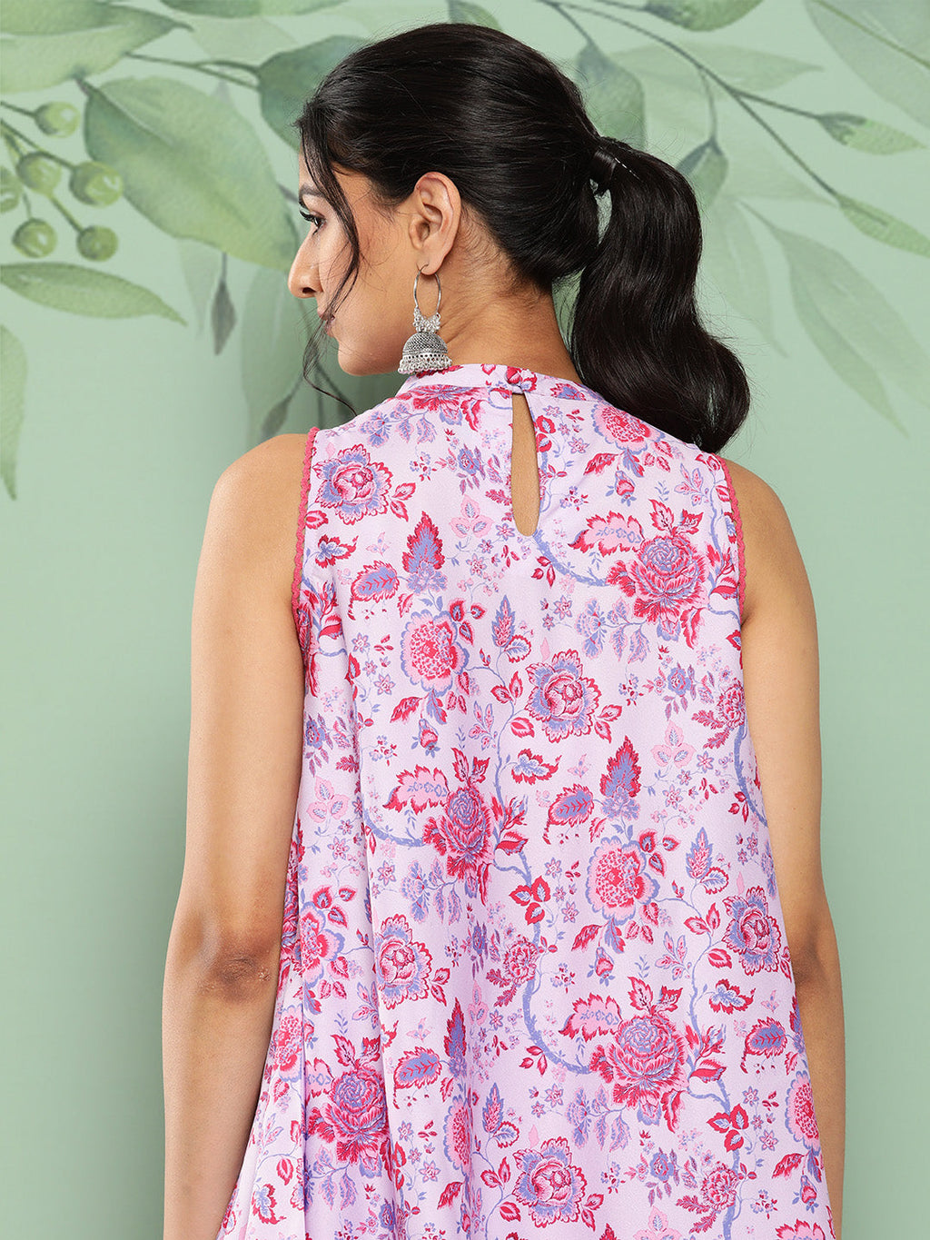 Janasya Women's Lavender Crepe Digital Printed A-line Casual Top Set