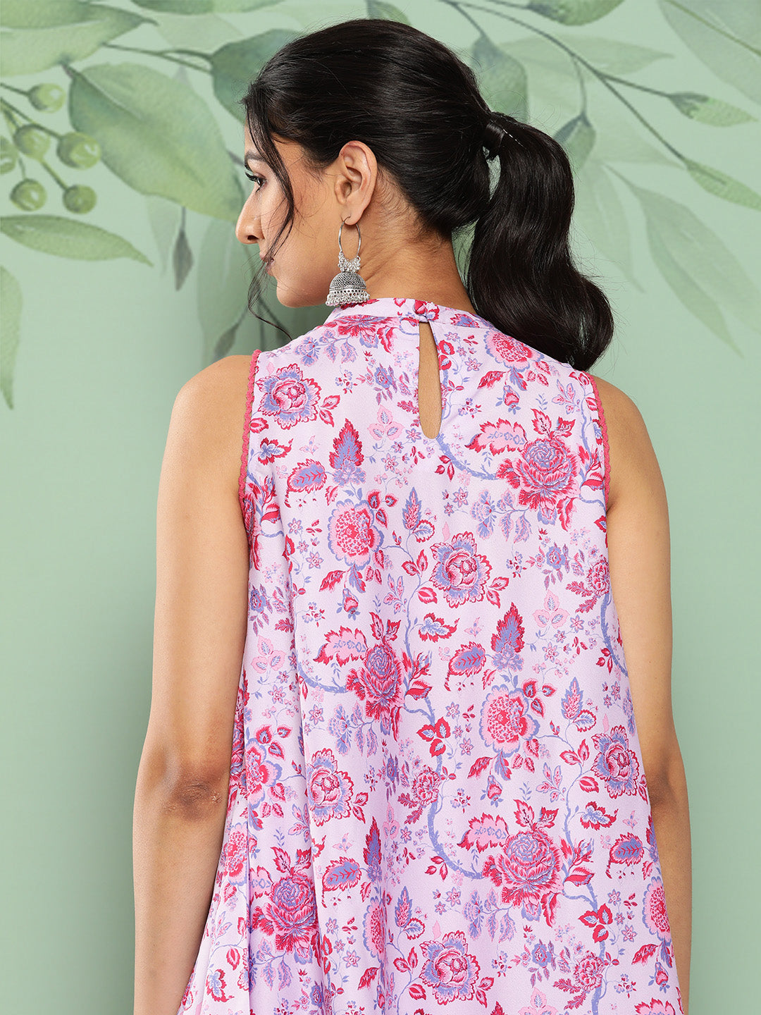 Janasya Women's Lavender Crepe Digital Printed A-line Casual Top Set