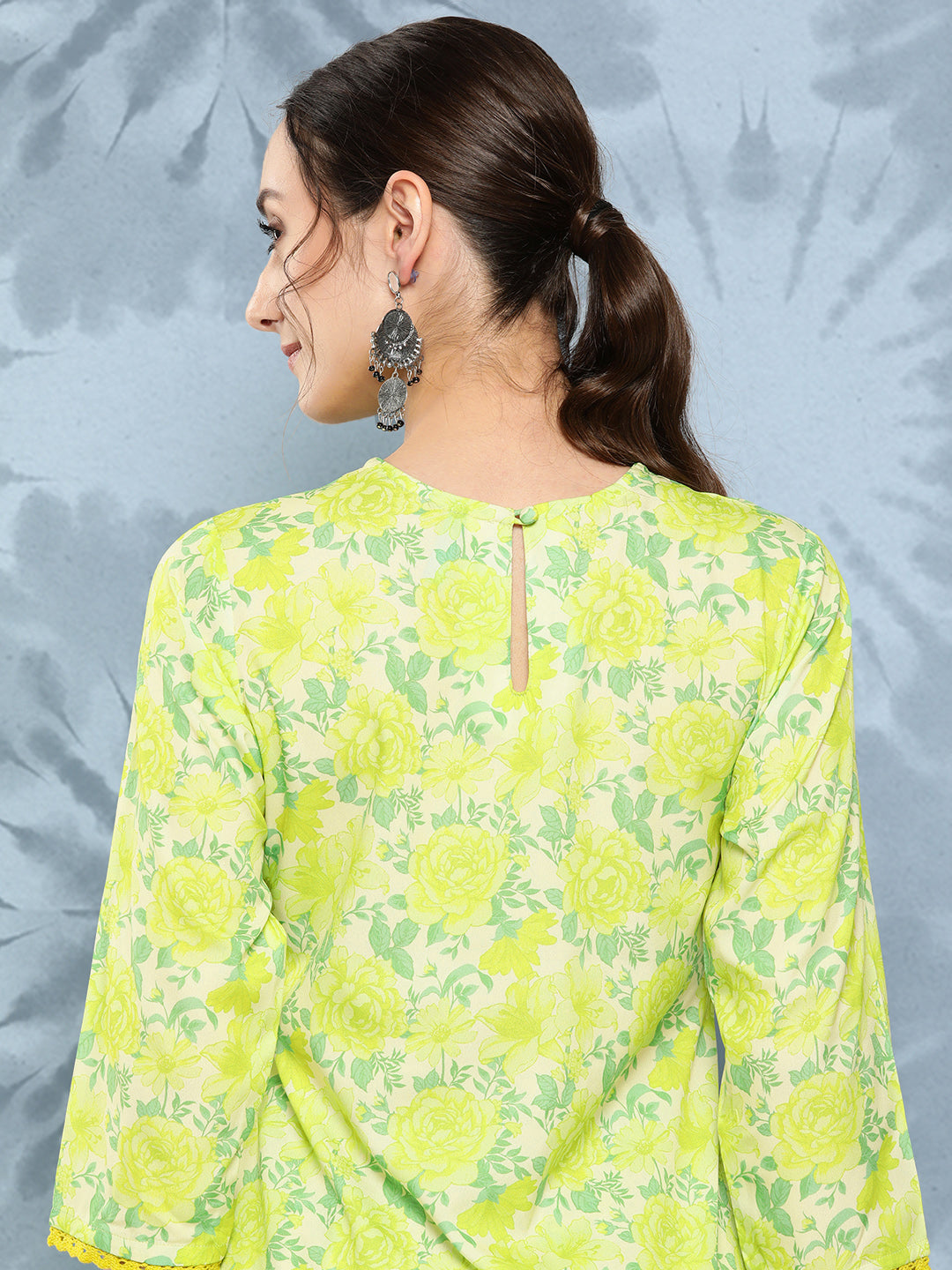 Janasya Women's Lemon Green Crepe Digital Printed Straight Casual Kurta Set