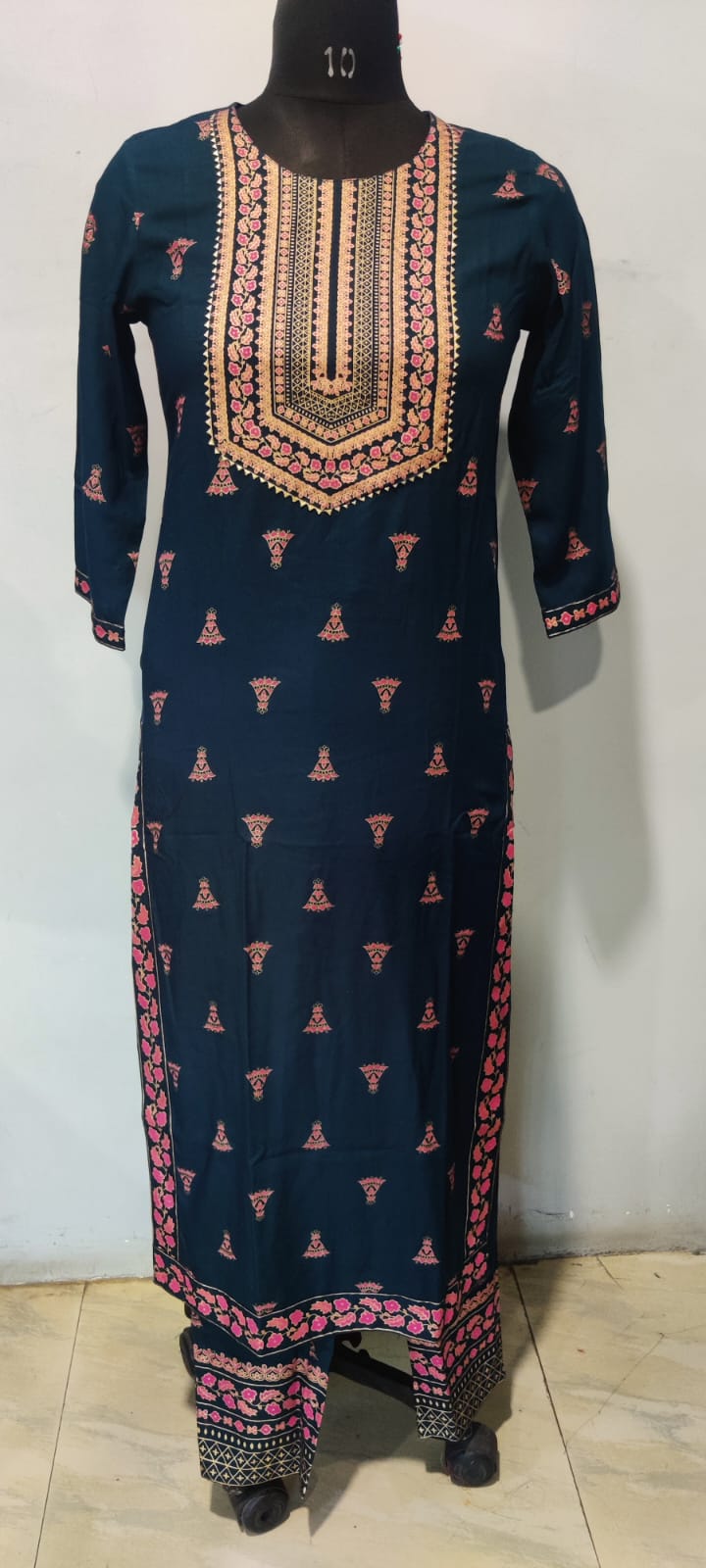 Janasya Women's Teal Green Rayon Foil Printed Straight Casual Kurta Set
