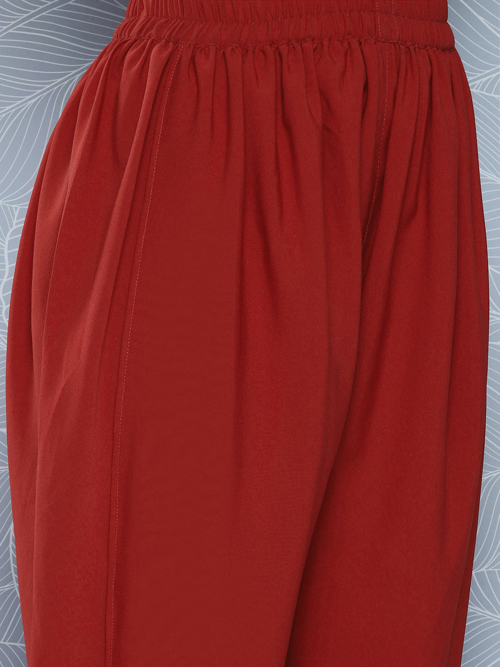 Janasya Women's Brick Red Crepe Foil Printed A-line Festive Tunic Set