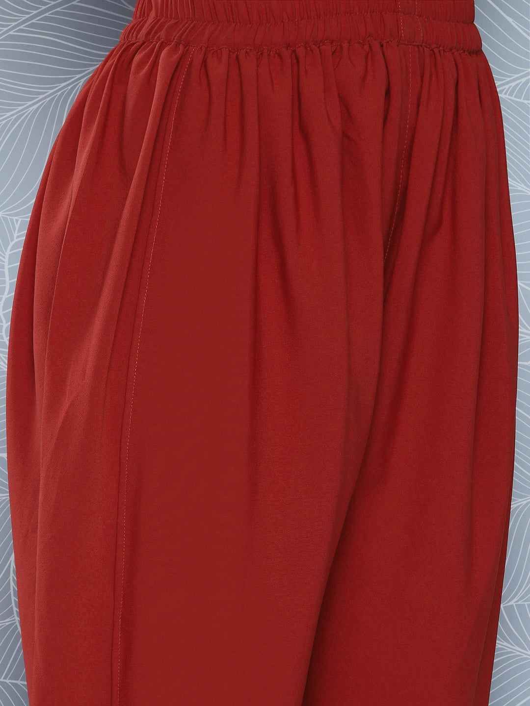 Janasya Women's Brick Red Crepe Foil Printed A-line Festive Tunic Set