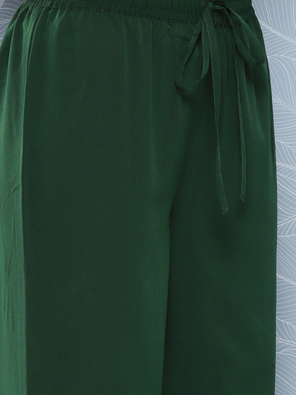 Janasya Women's Bottle Green Crepe Foil Printed A-line Festive Short Kurta Set