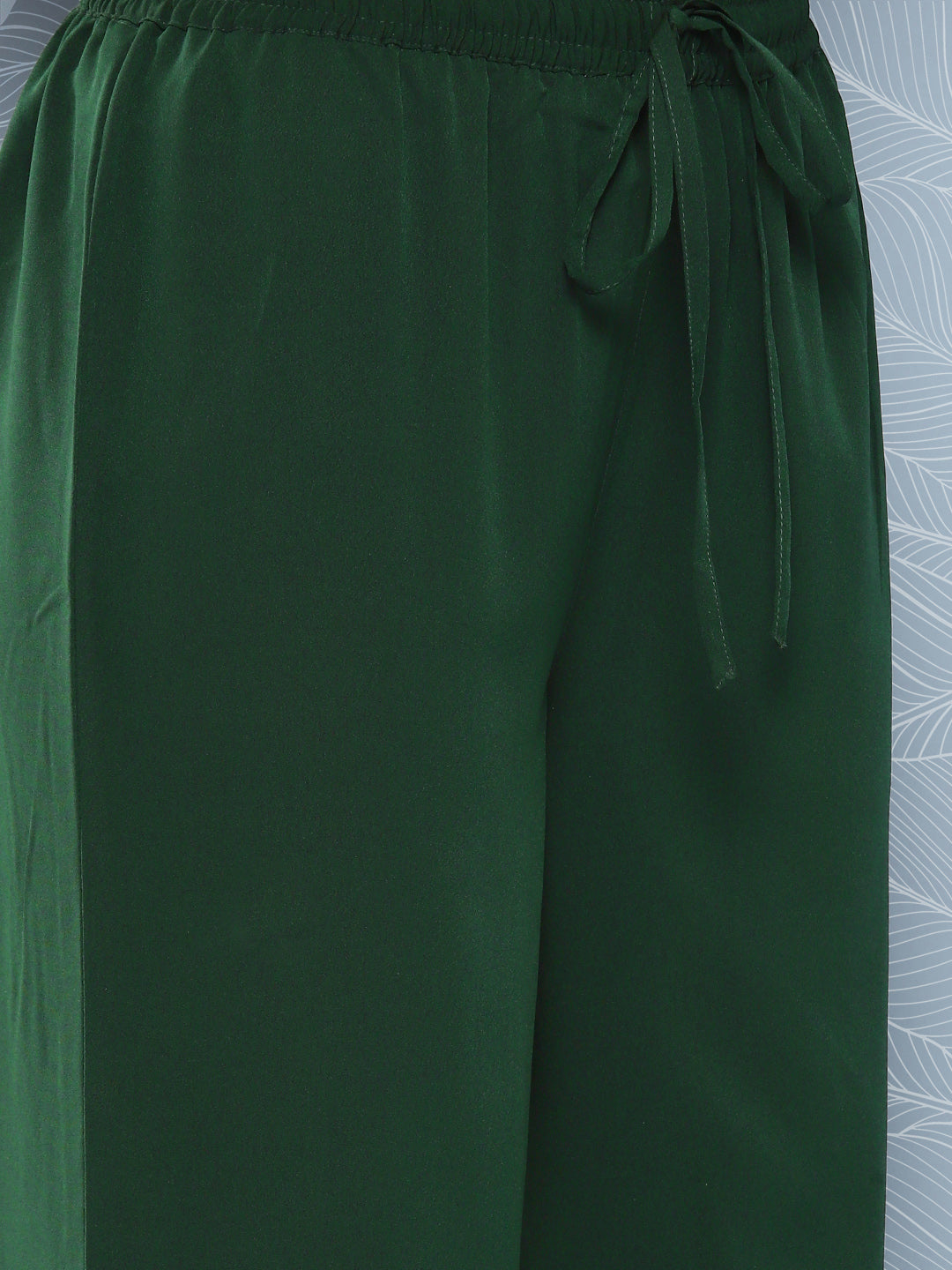 Janasya Women's Bottle Green Crepe Foil Printed A-line Festive Short Kurta Set