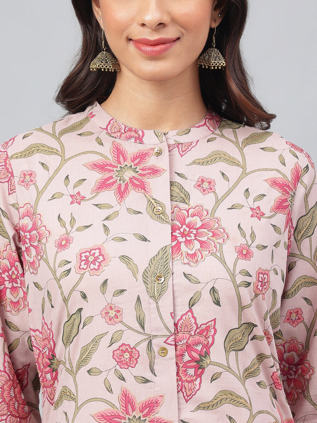 Janasya Women's Mauve Cotton Floral Printed Straight Festive Kurta Set