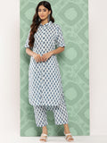 Janasya Women's White Cotton Floral Printed High Low Casual Kurta Set