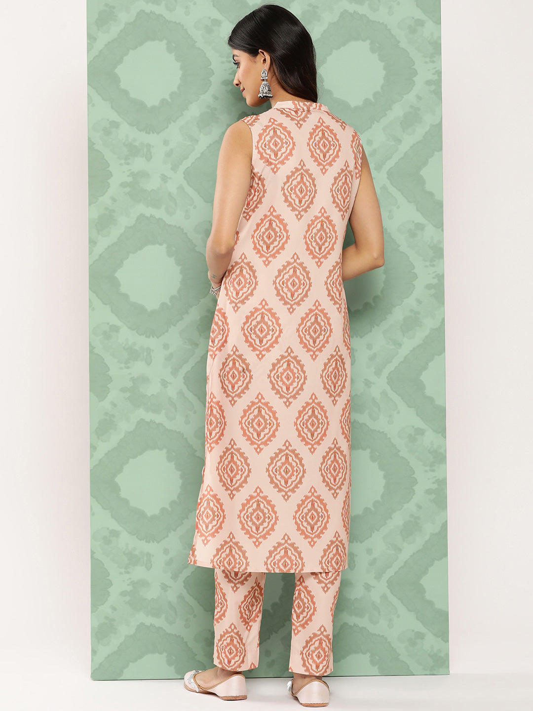Janasya Women's Light Peach Crepe Digital Printed Straight Casual Kurta Set