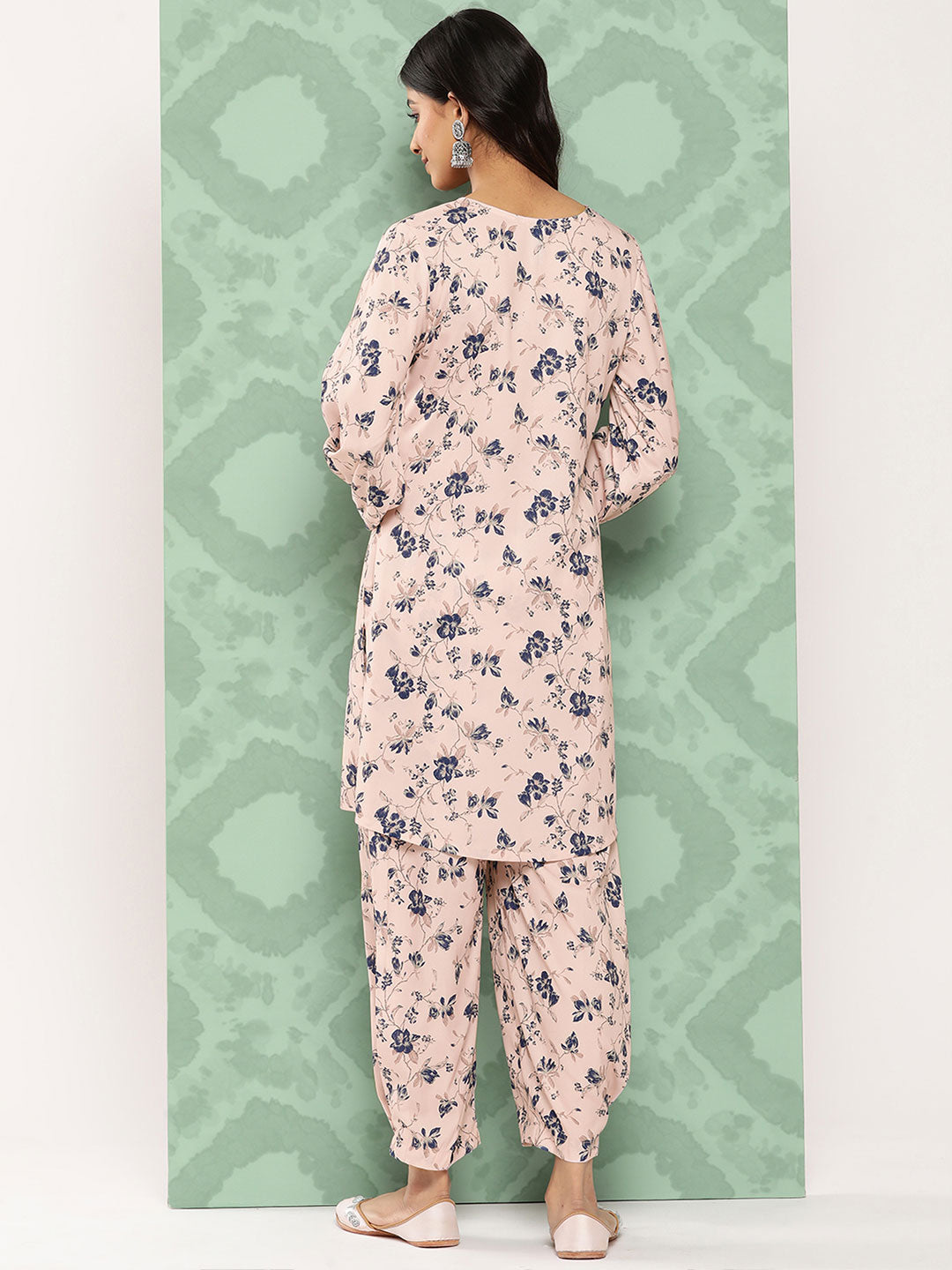 Janasya Women's Light Peach Crepe Digital Printed Straight Casual Kurta Set
