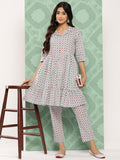Janasya Women's Sky Blue Cotton Ethnic Motifs Gathered Casual Kurta Set