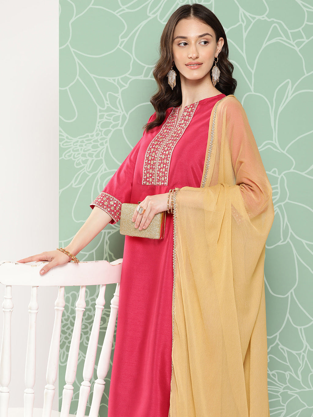 Janasya Women's Pink Crepe Silk Solid Straight Festive Kurta Set