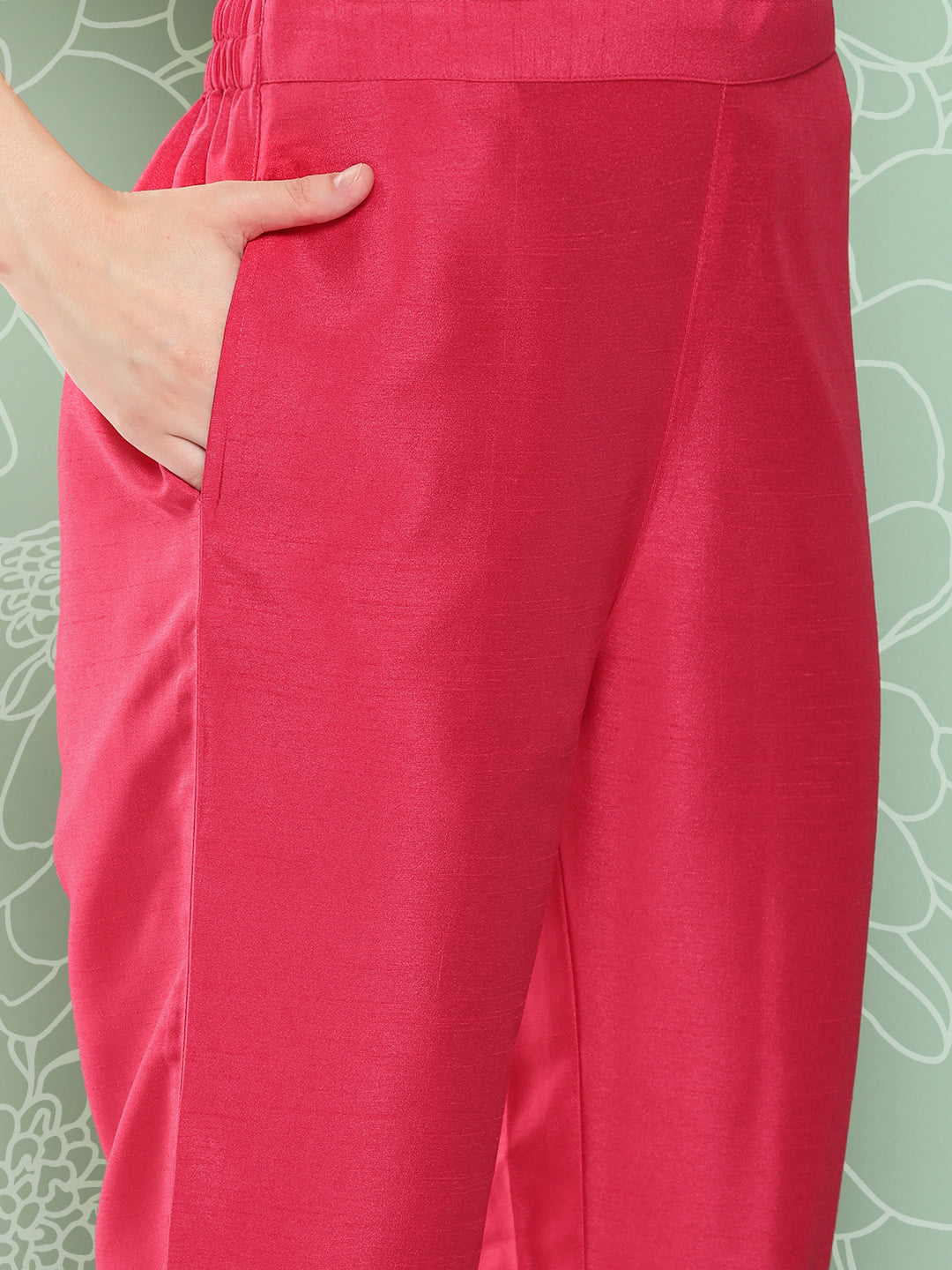 Janasya Women's Pink Crepe Silk Solid Straight Festive Kurta Set