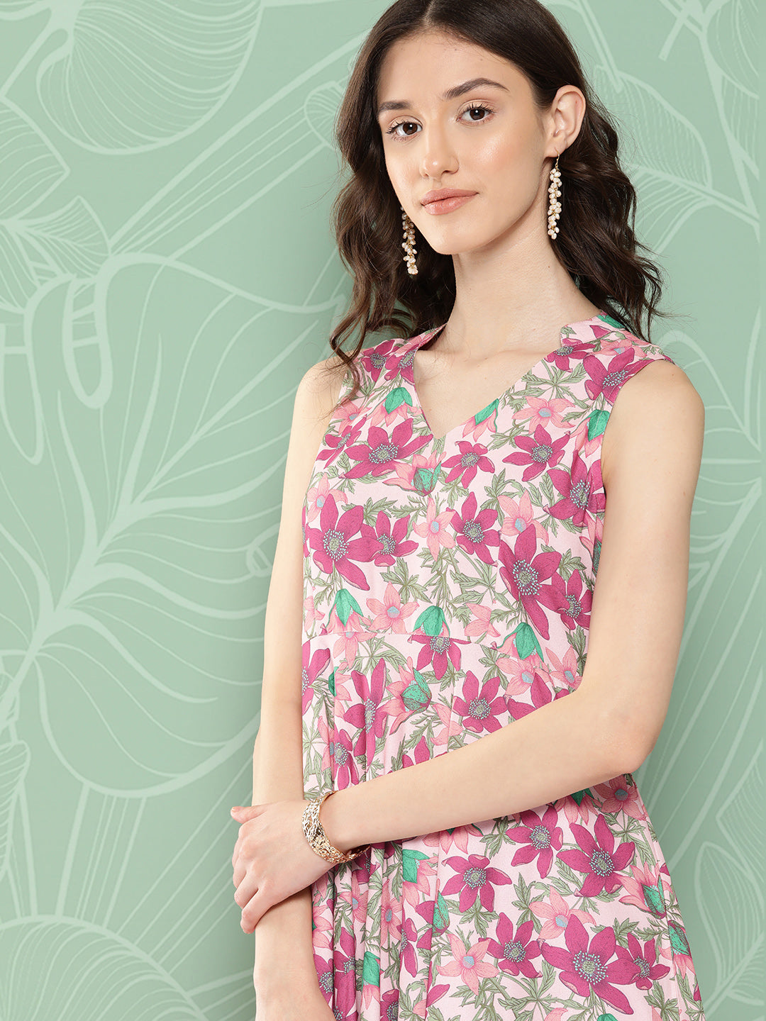 Janasya Women's Multicolor Moss Digital Floral Printed Flared Festive Kurta Set