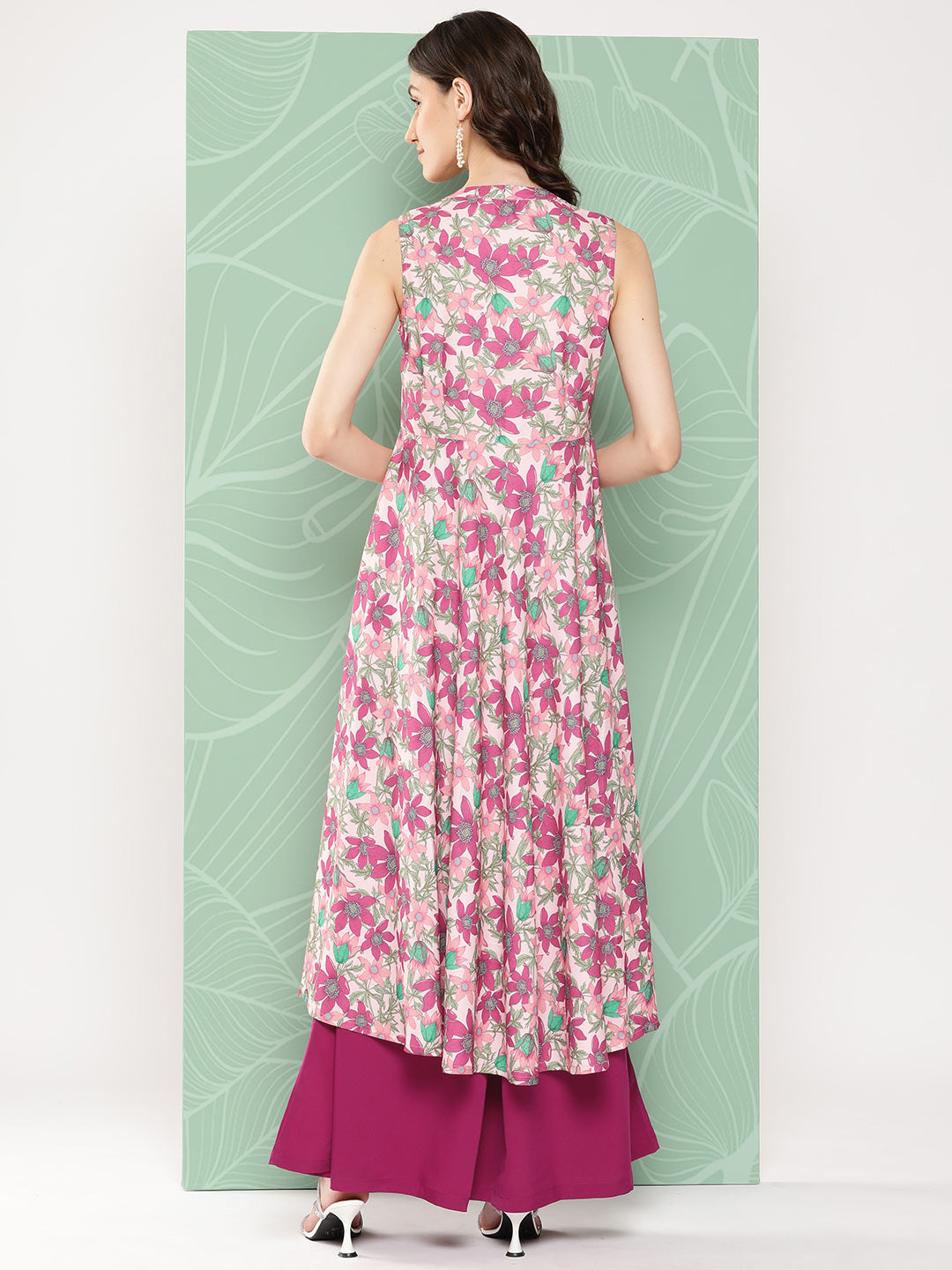 Janasya Women's Multicolor Moss Digital Floral Printed Flared Festive Kurta Set