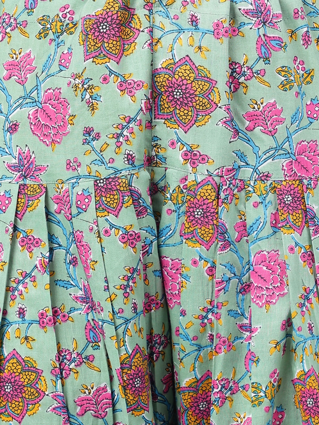 Janasya Women's Sage Green Cotton Floral Printed Flared Casual Short Kurta Set