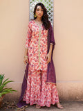 Janasya Peach Georgette Digital Floral Printed Set