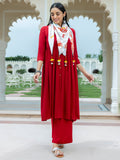 Janasya Women's Maroon Rayon Solid Festive Gathered Kurta Set