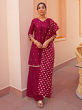 Janasya Women's Pink Chanderi Embellished Festive Straight Kurta Set