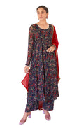 Janasya Dark Teal Blue Georgette Digital Floral Printed Set
