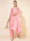 Janasya Pink Chanderi Embellished Set