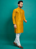 Prazu Fashion Yellow Silk Embroidered Kurta With Pajama