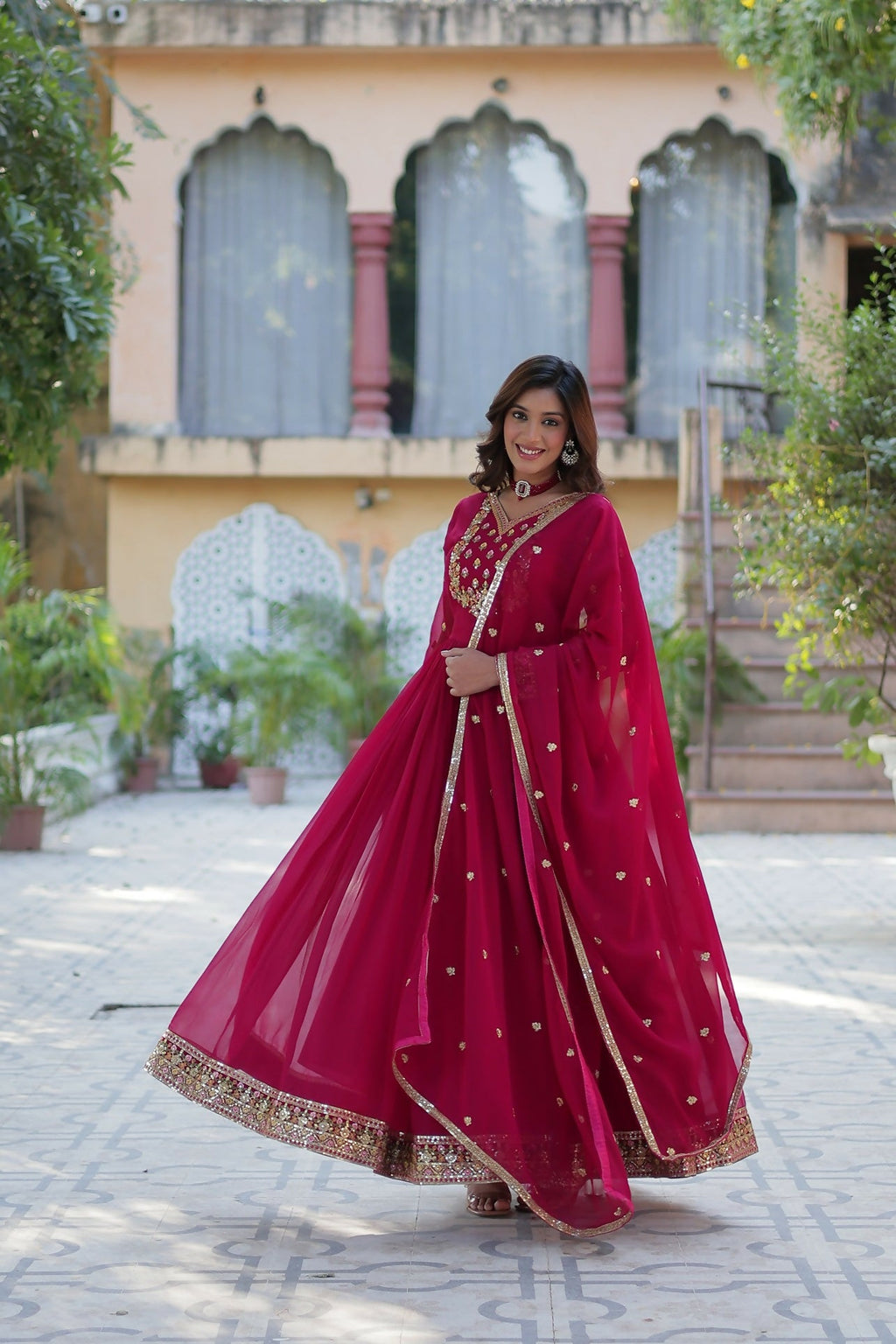 Joban Fashion Pink Georgette Sequence Embroidery Work Kurta Set