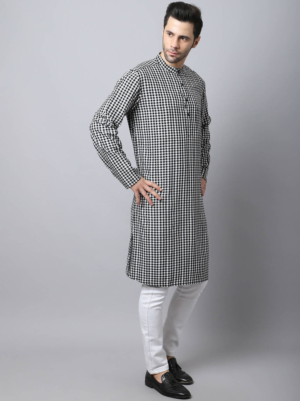 Even Apparels Multi Pure Cotton Men's Kurta With Band Collar