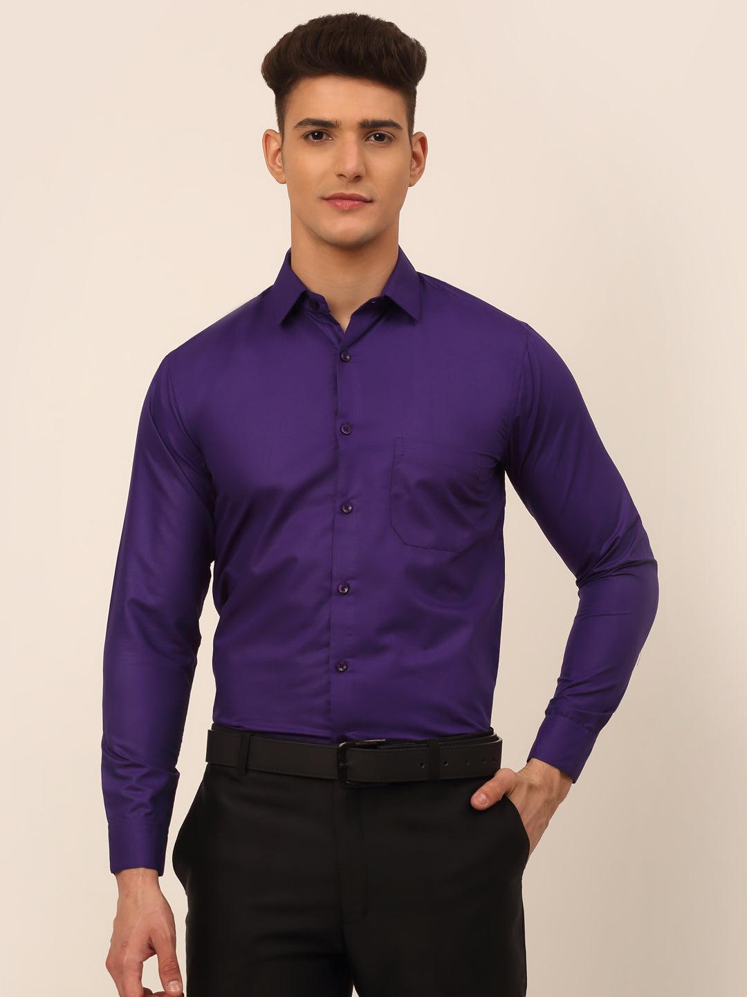 Jainish Men's Purple Formal Solid Shirts