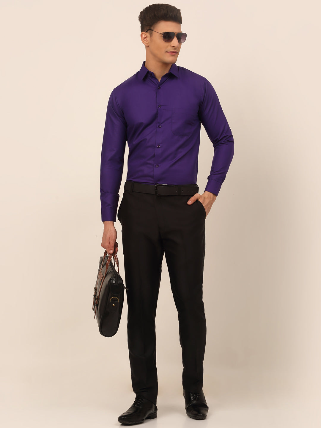 Jainish Men's Purple Formal Solid Shirts