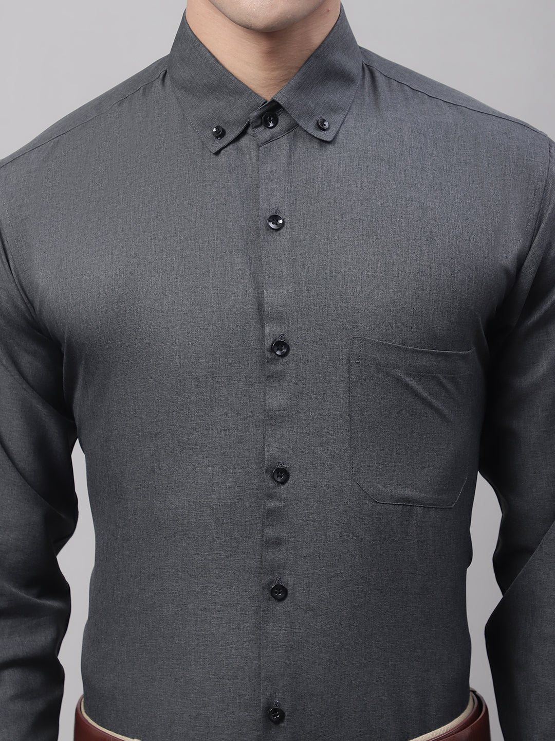Jainish Men's Charcoal Cotton Solid Formal Shirt