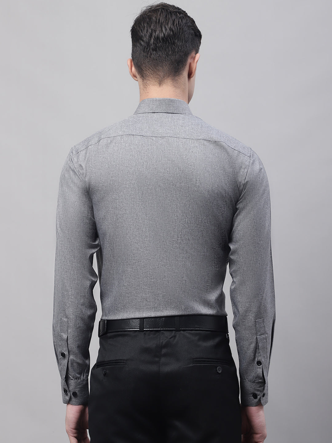 Jainish Men's Dark-Grey Cotton Solid Formal Shirt