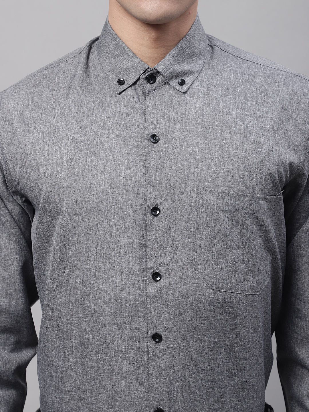 Jainish Men's Dark-Grey Cotton Solid Formal Shirt