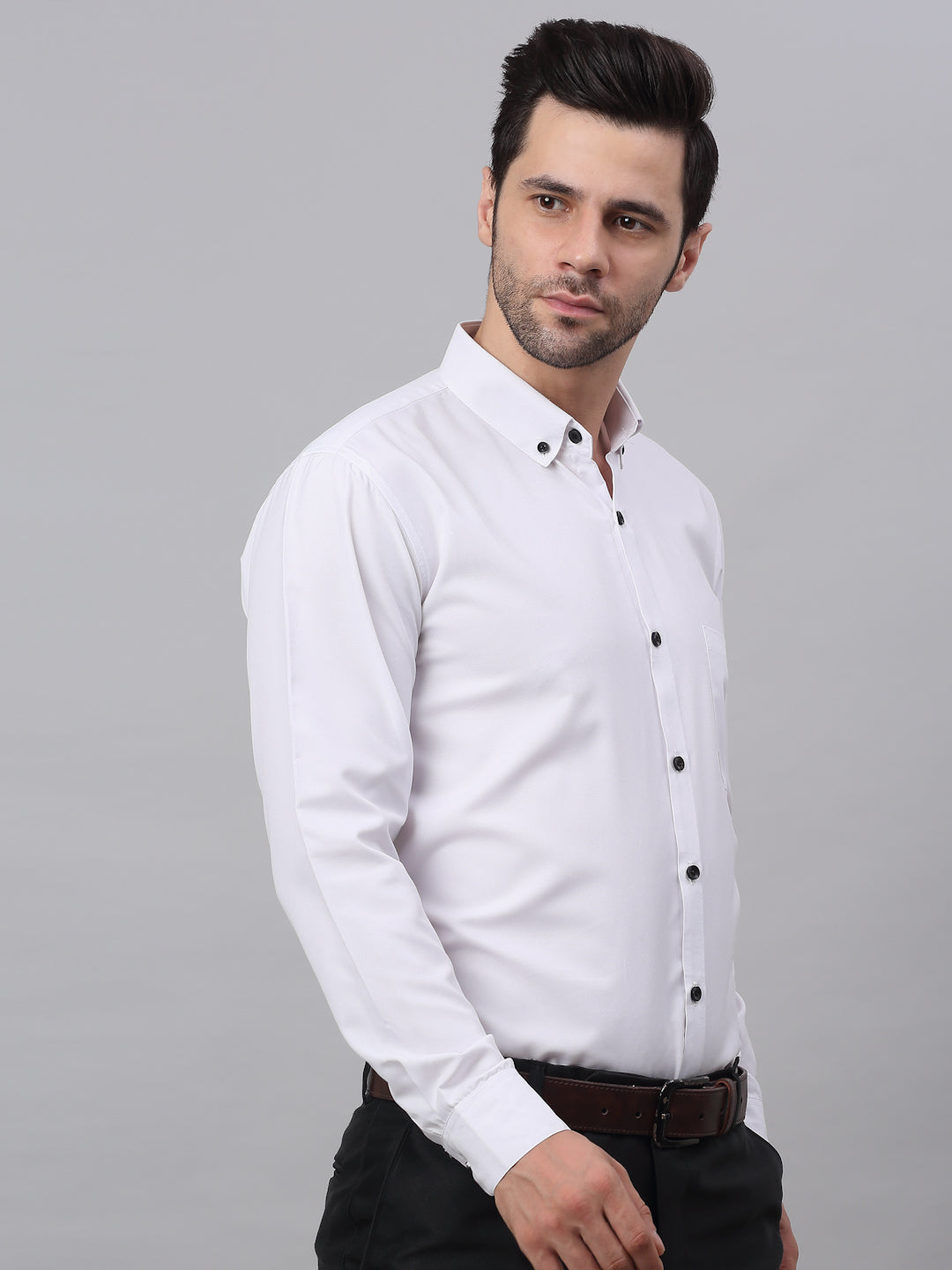 Jainish Men's Cotton Solid Button Down Formal Shirts - White