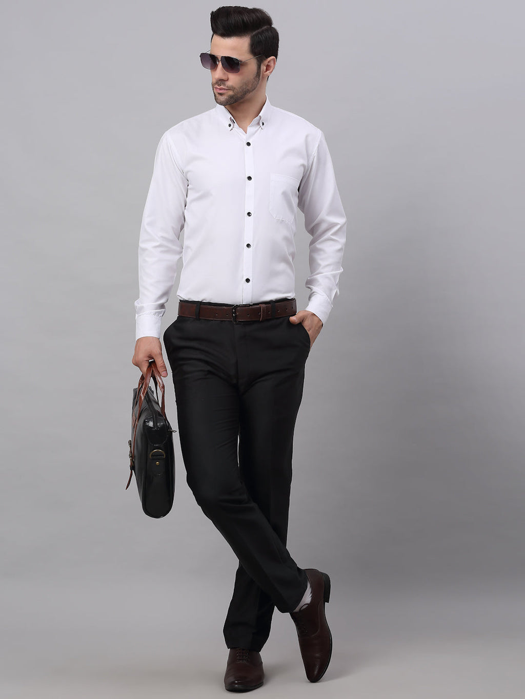 Jainish Men's Cotton Solid Button Down Formal Shirts - White