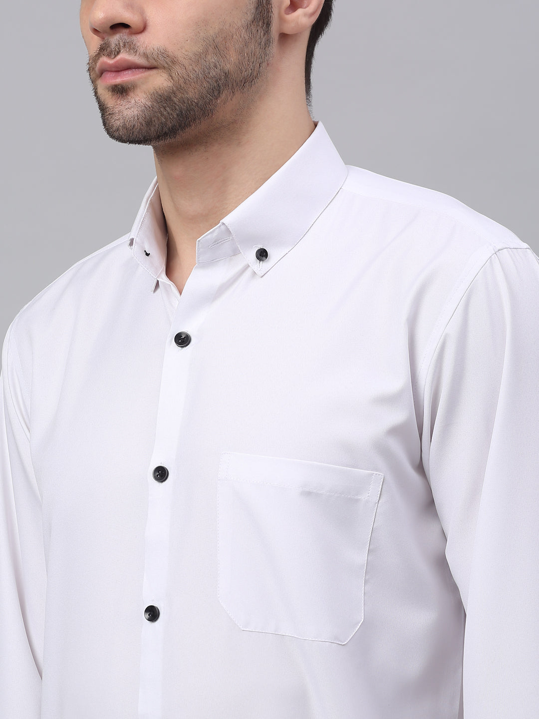 Jainish Men's Cotton Solid Button Down Formal Shirts - White