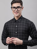 Jainish Men's Black Cotton Checked Formal Shirt