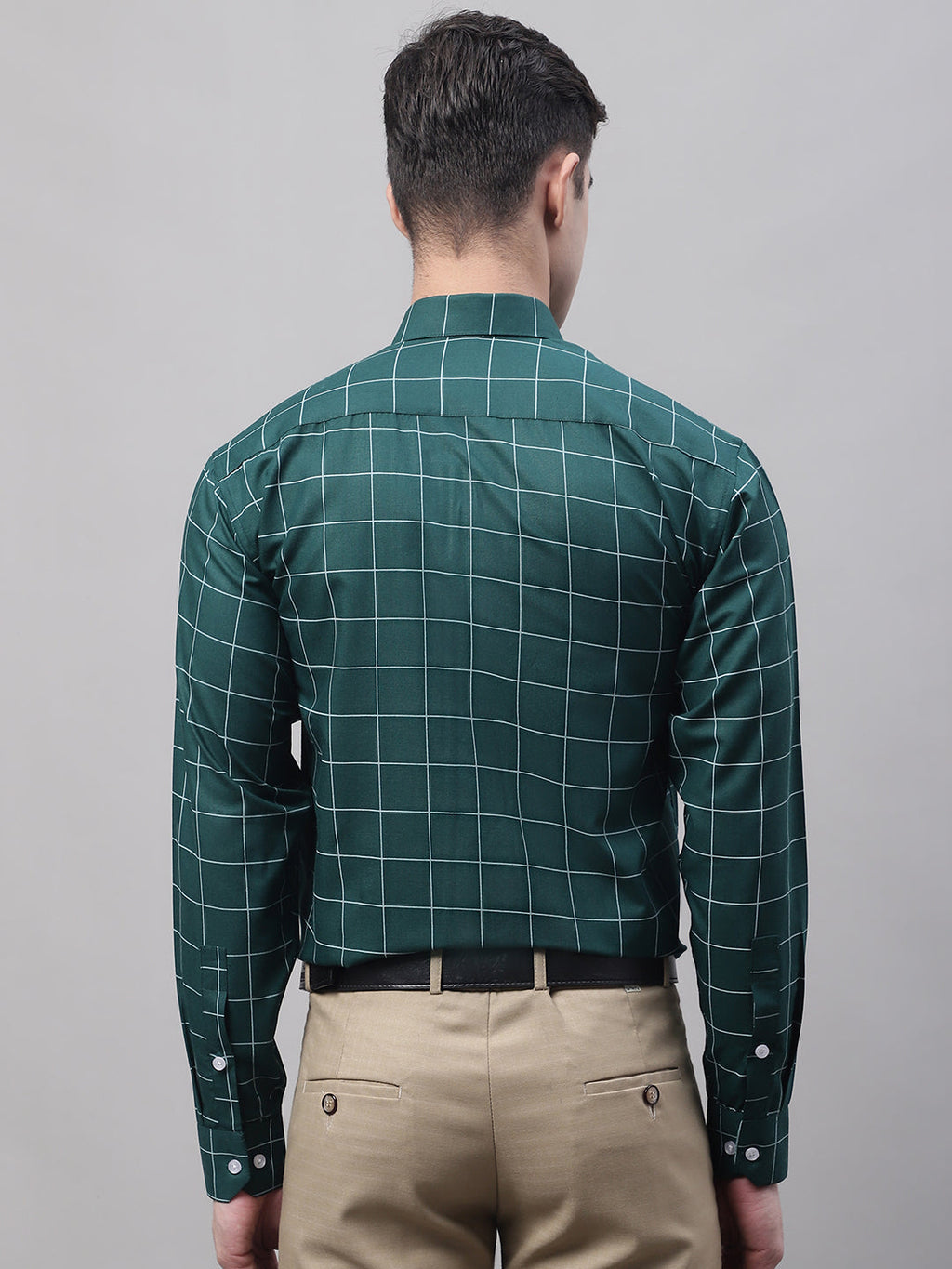 Jainish Men's Green Cotton Checked Formal Shirt