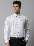 Jainish Men's Cotton Checked Formal Shirts - White