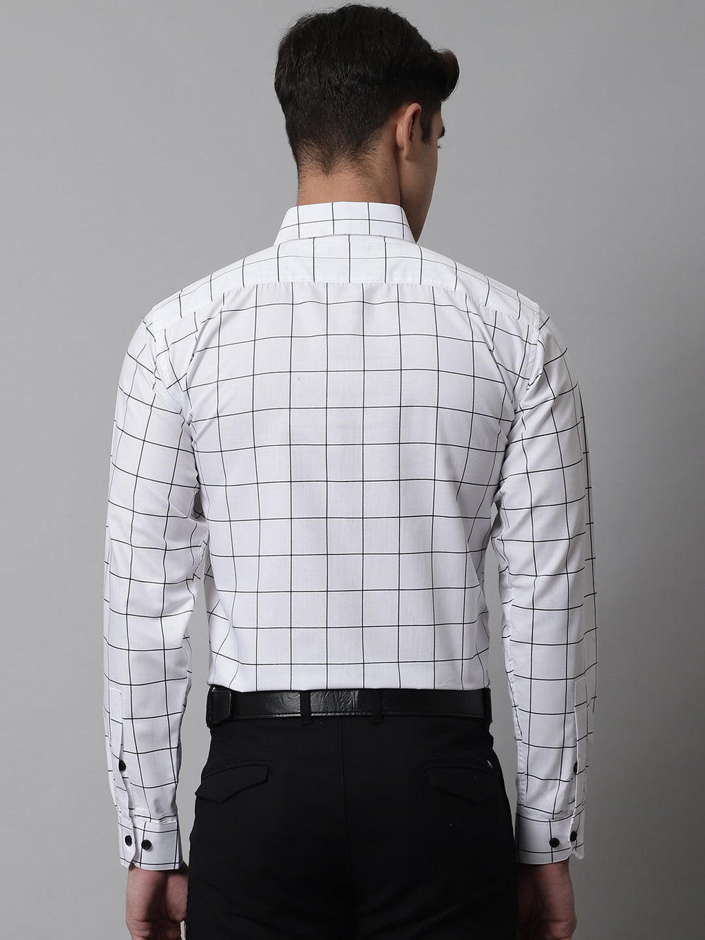Jainish Men's Cotton Checked Formal Shirts - White