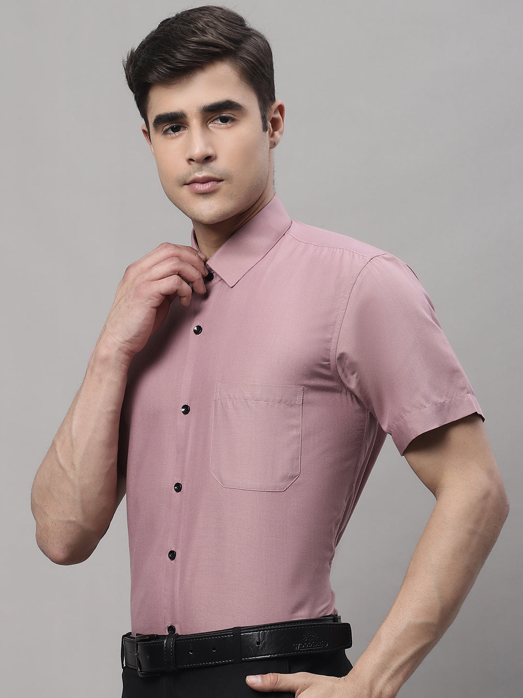 Jainish Men's Cotton Half Sleeves Solid Formal Shirts - Magenta